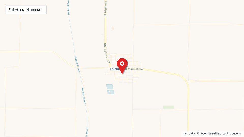 Street map of Fairfax, Missouri with location pin