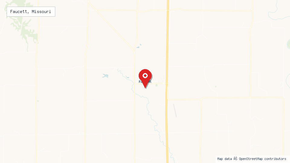 Street map of Faucett, Missouri with location pin