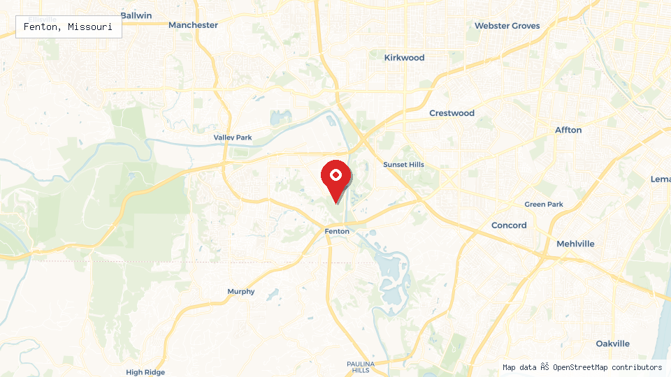 Street map of Fenton, Missouri with location pin