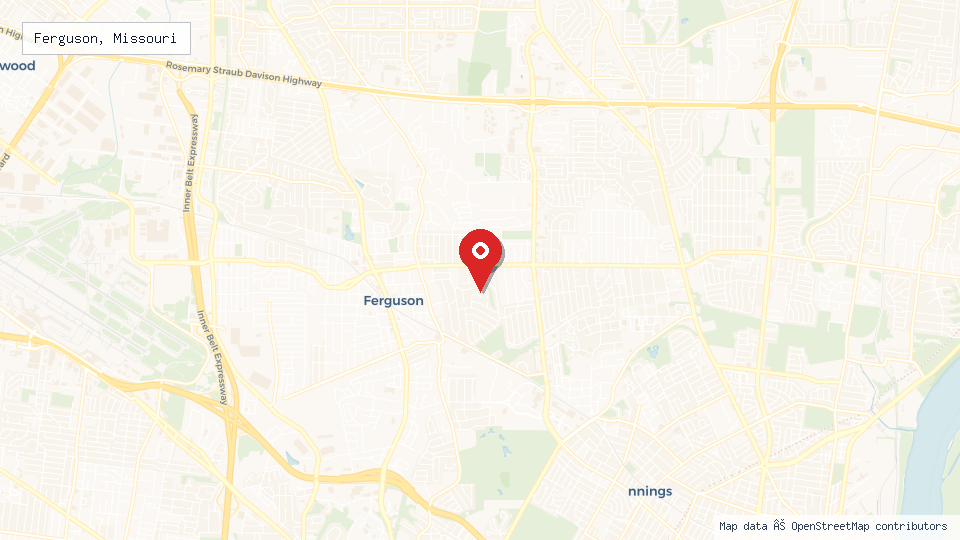 Street map of Ferguson, Missouri with location pin