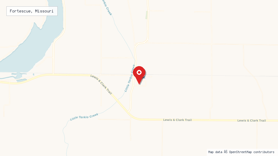 Street map of Fortescue, Missouri with location pin