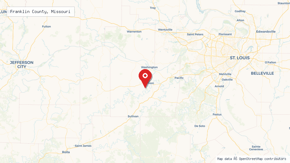Street map of Franklin County, Missouri with location pin