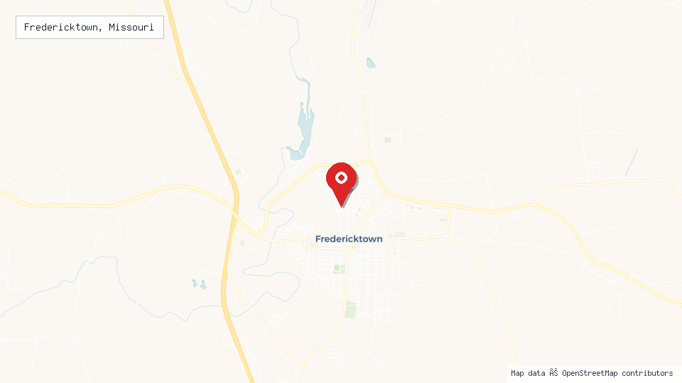 Street map of Fredericktown, Missouri with location pin