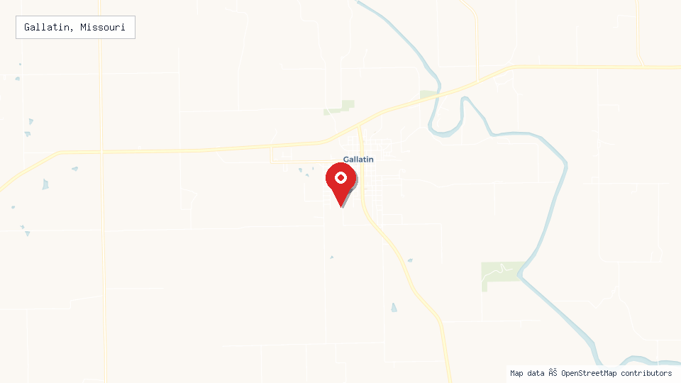 Street map of Gallatin, Missouri with location pin