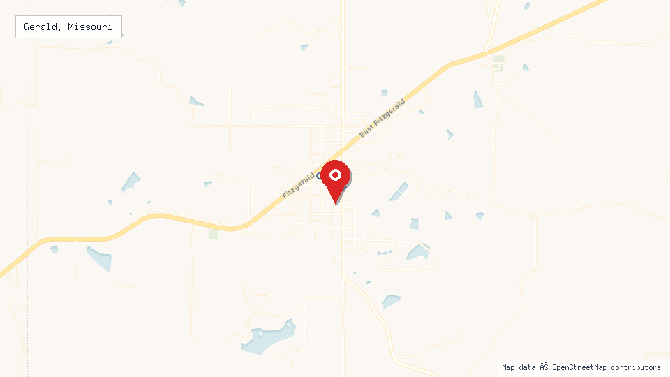 Street map of Gerald, Missouri with location pin