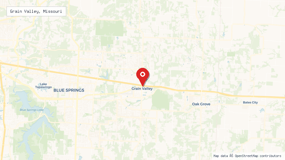 Street map of Grain Valley, Missouri with location pin