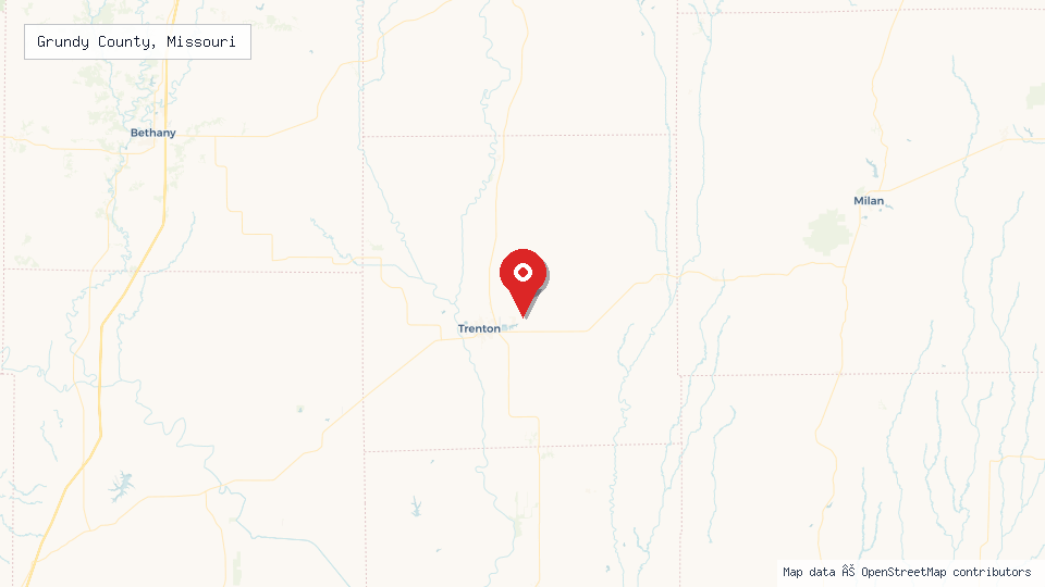 Street map of Grundy County, Missouri with location pin