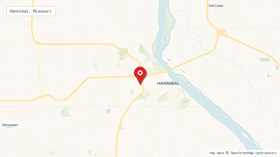 Street map of Hannibal, Missouri with location pin
