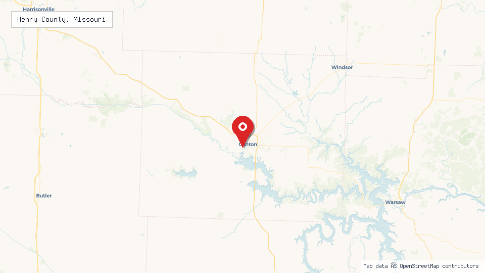 Street map of Henry County, Missouri with location pin