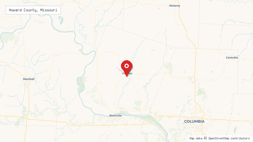 Street map of Howard County, Missouri with location pin