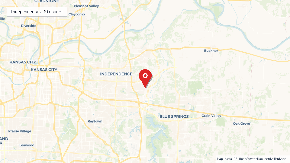 Street map of Independence, Missouri with location pin