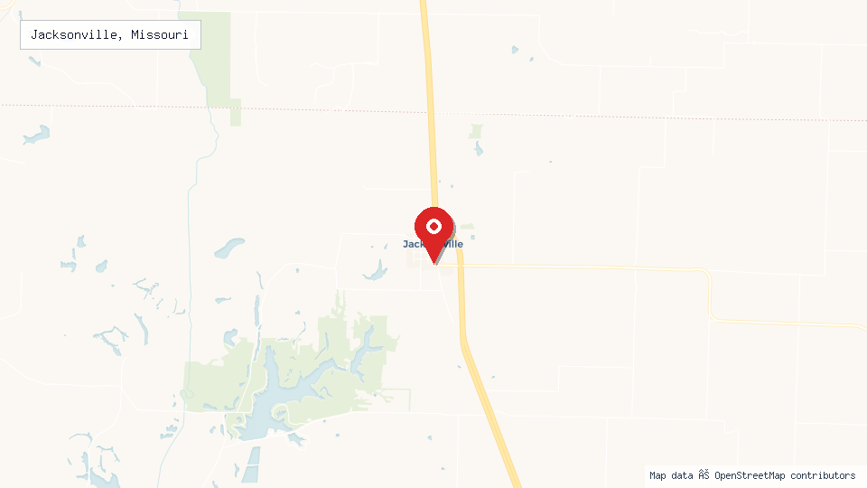 Street map of Jacksonville, Missouri with location pin