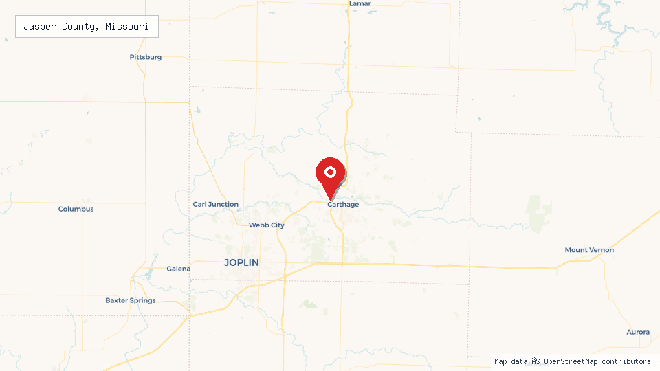 Street map of Jasper County, Missouri with location pin