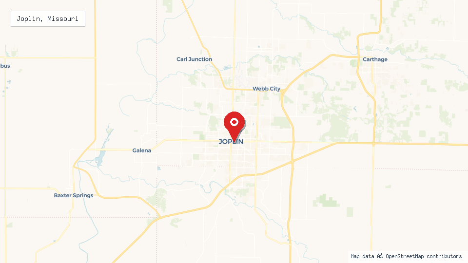 Street map of Joplin, Missouri with location pin