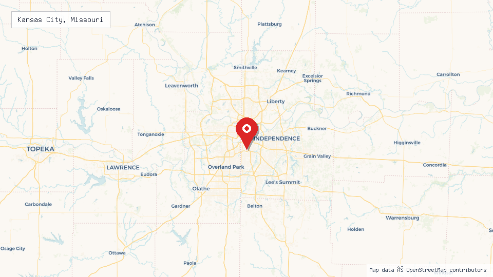 Street map of Kansas City, Missouri with location pin