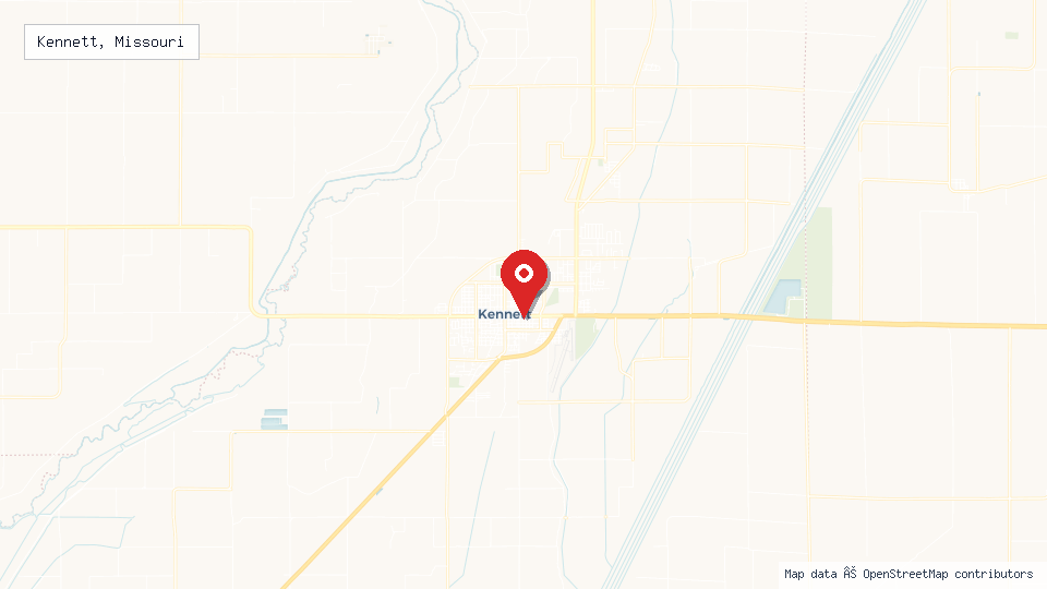 Street map of Kennett, Missouri with location pin