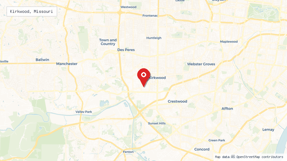 Street map of Kirkwood, Missouri with location pin