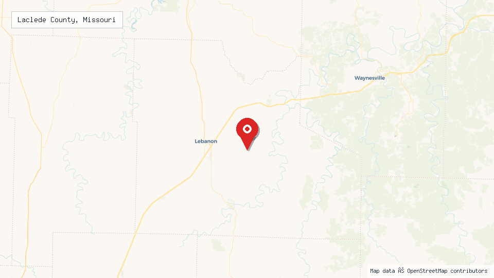 Street map of Laclede County, Missouri with location pin
