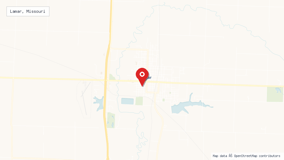 Street map of Lamar, Missouri with location pin