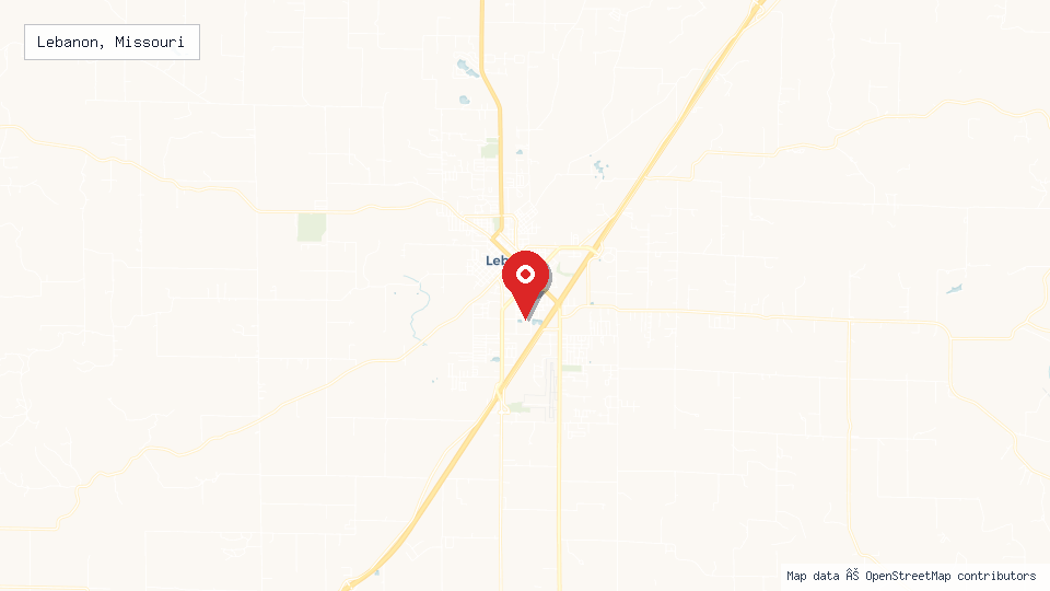 Street map of Lebanon, Missouri with location pin
