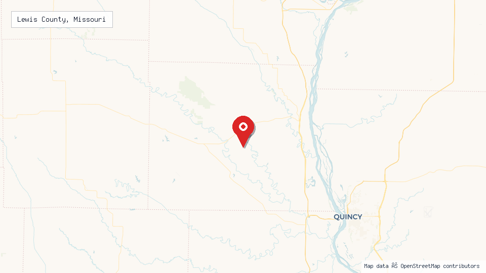 Street map of Lewis County, Missouri with location pin