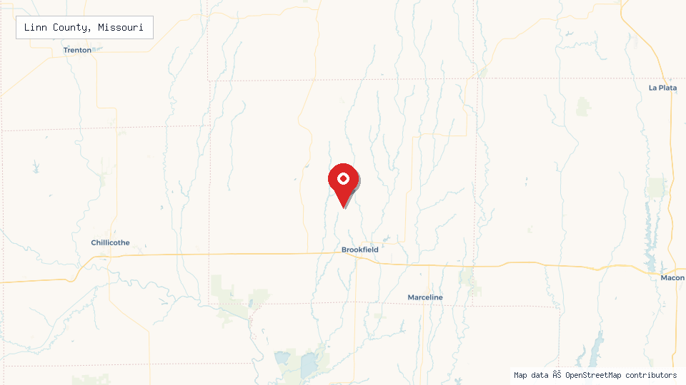 Street map of Linn County, Missouri with location pin