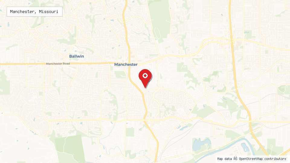 Street map of Manchester, Missouri with location pin