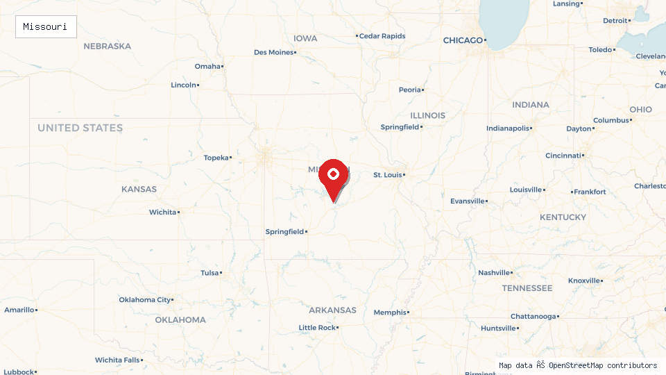 Street map of Missouri with location pin