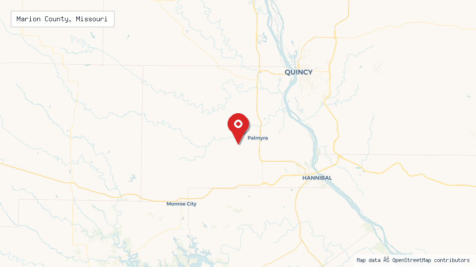 Street map of Marion County, Missouri with location pin