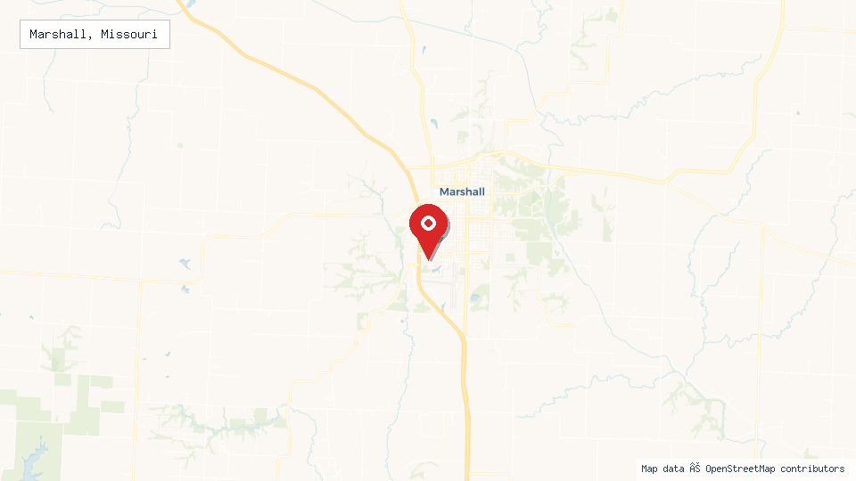 Street map of Marshall, Missouri with location pin