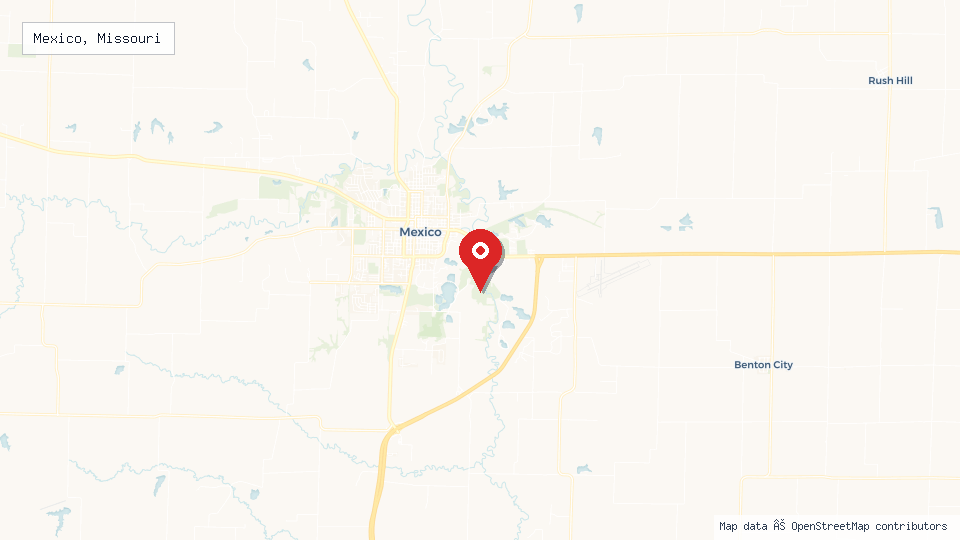 Street map of Mexico, Missouri with location pin