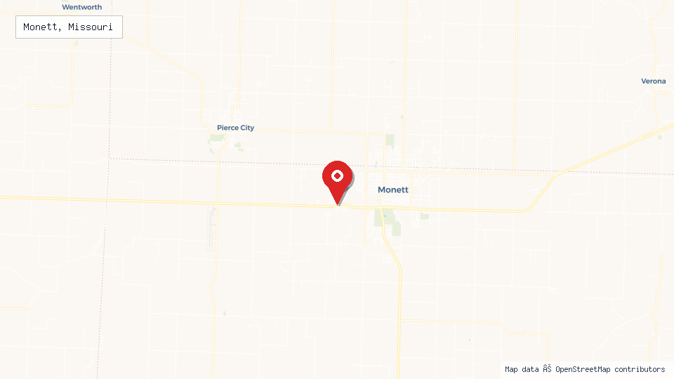 Street map of Monett, Missouri with location pin