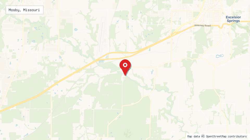 Street map of Mosby, Missouri with location pin
