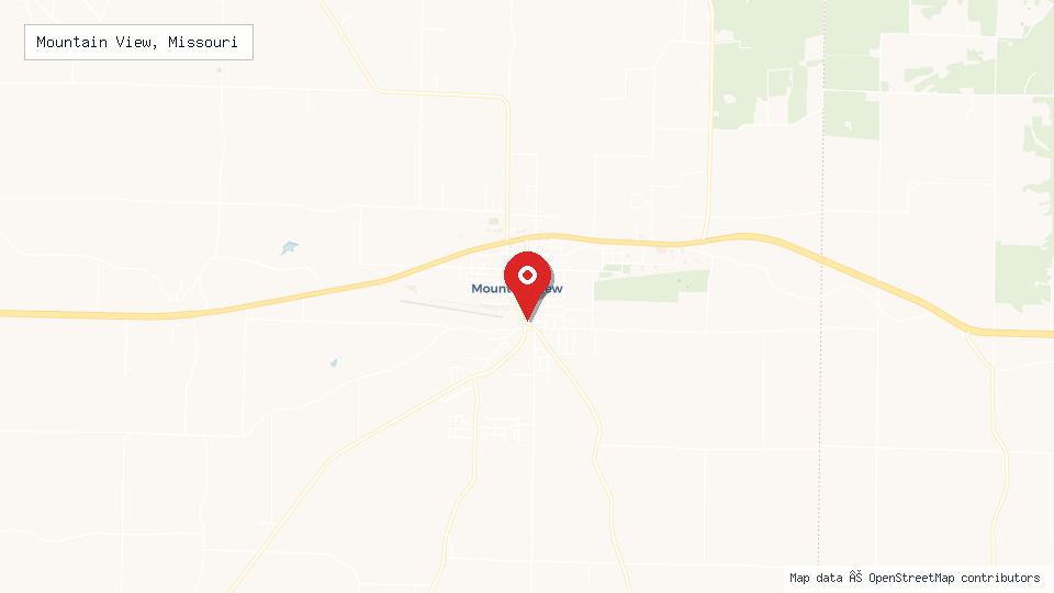 Street map of Mountain View, Missouri with location pin