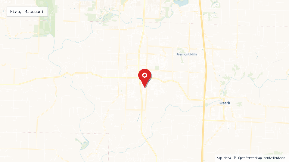 Street map of Nixa, Missouri with location pin