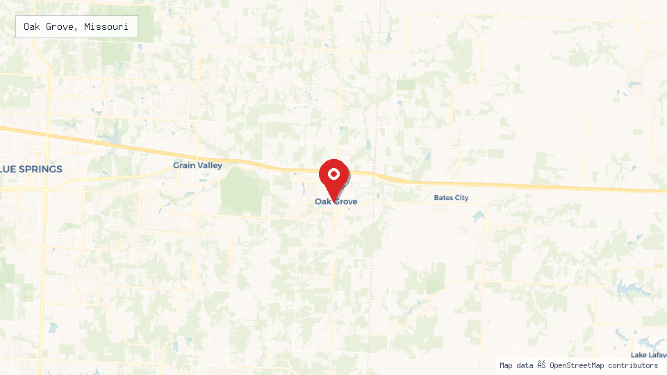 Street map of Oak Grove, Missouri with location pin