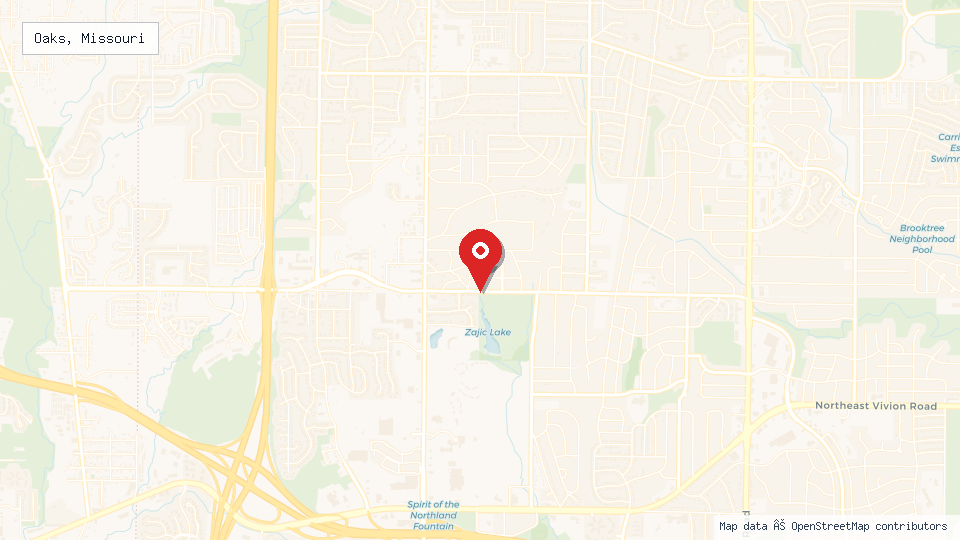 Street map of Oaks, Missouri with location pin