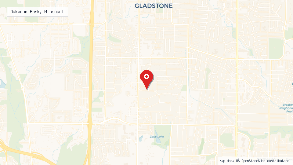 Street map of Oakwood Park, Missouri with location pin