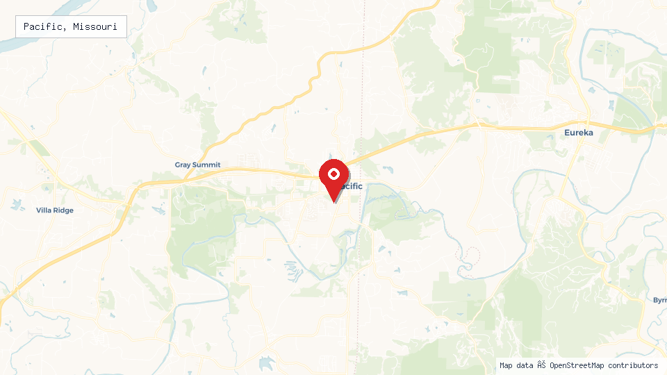 Street map of Pacific, Missouri with location pin