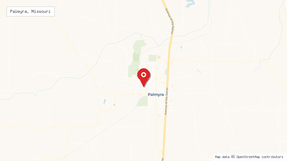 Street map of Palmyra, Missouri with location pin