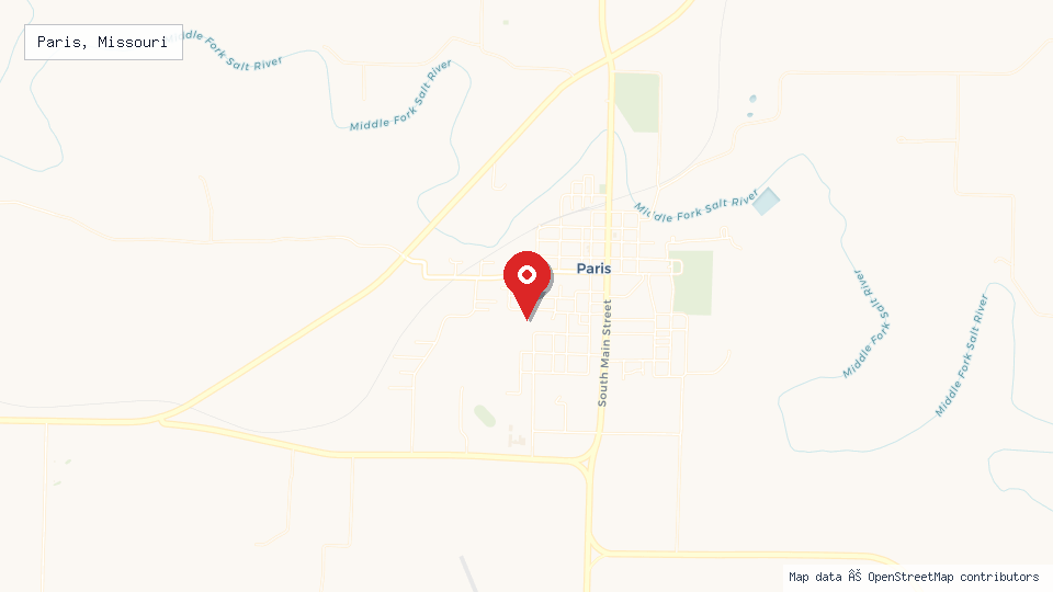 Street map of Paris, Missouri with location pin