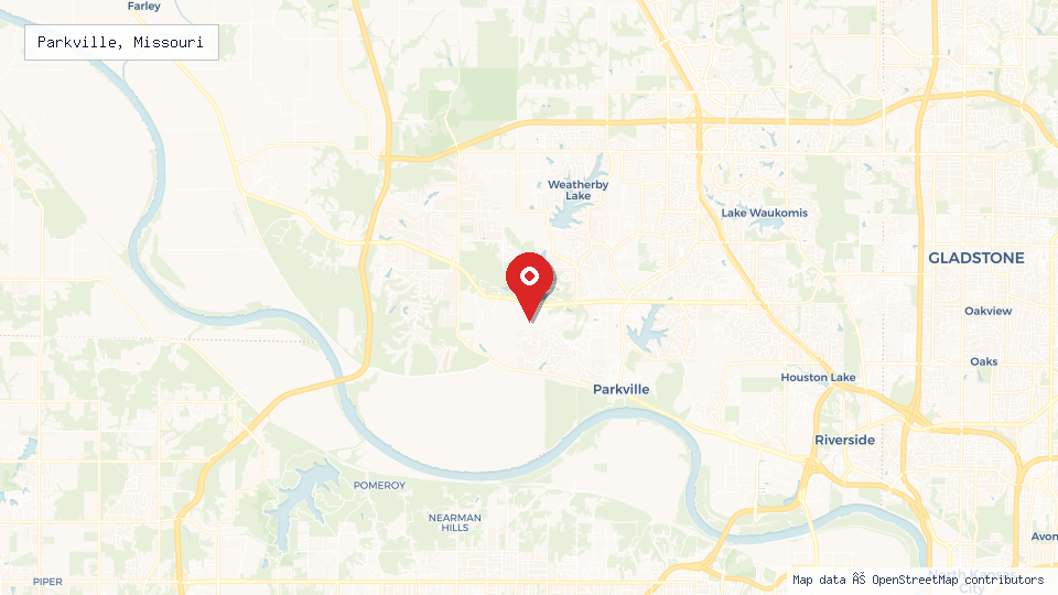 Street map of Parkville, Missouri with location pin