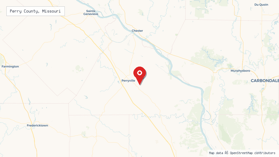 Street map of Perry County, Missouri with location pin