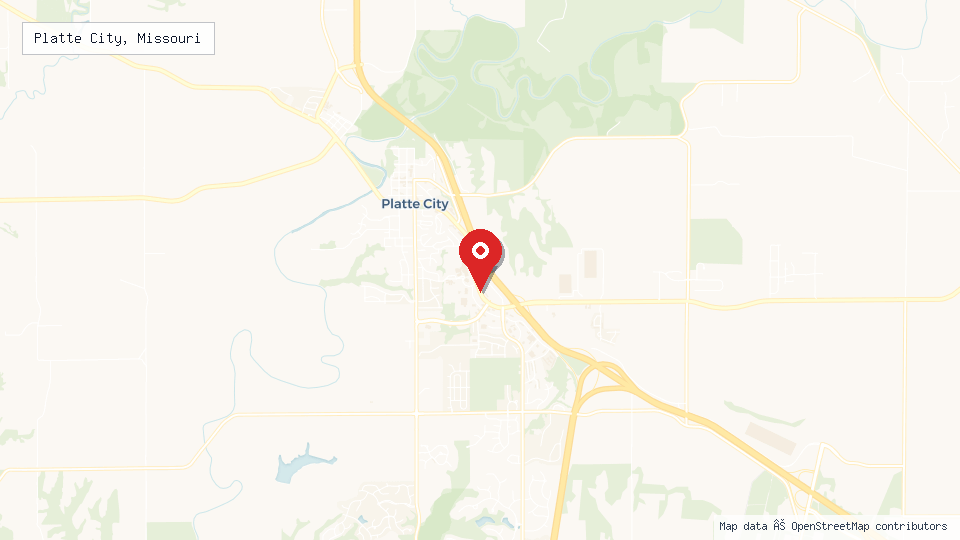 Street map of Platte City, Missouri with location pin