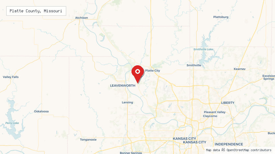 Street map of Platte County, Missouri with location pin