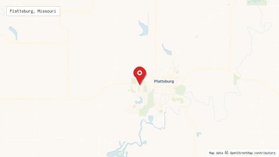 Street map of Plattsburg, Missouri with location pin