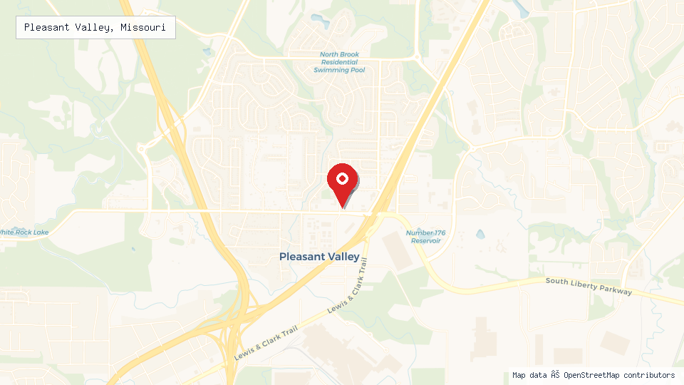 Street map of Pleasant Valley, Missouri with location pin