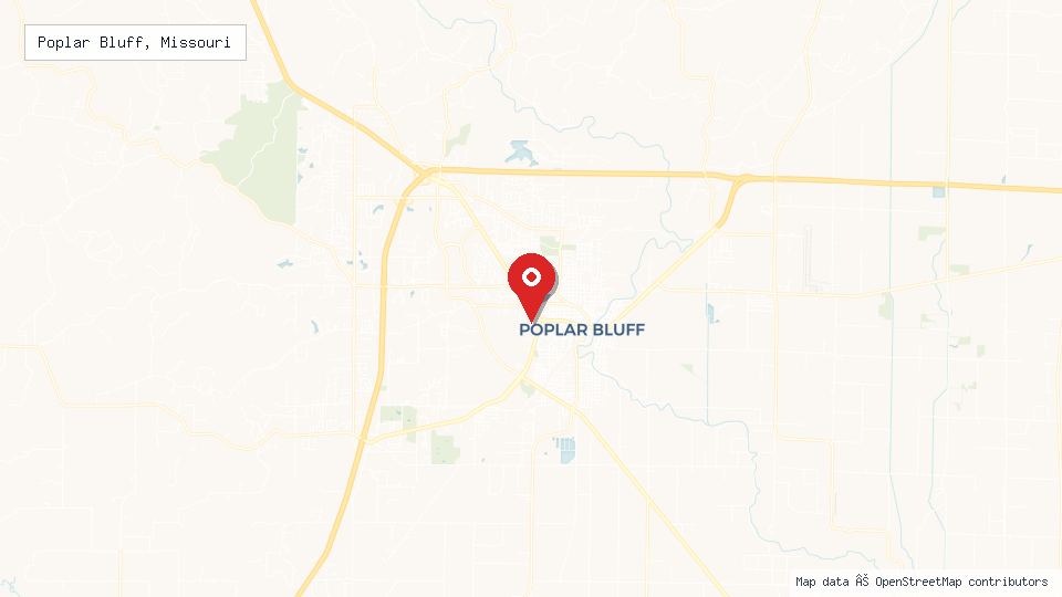 Street map of Poplar Bluff, Missouri with location pin