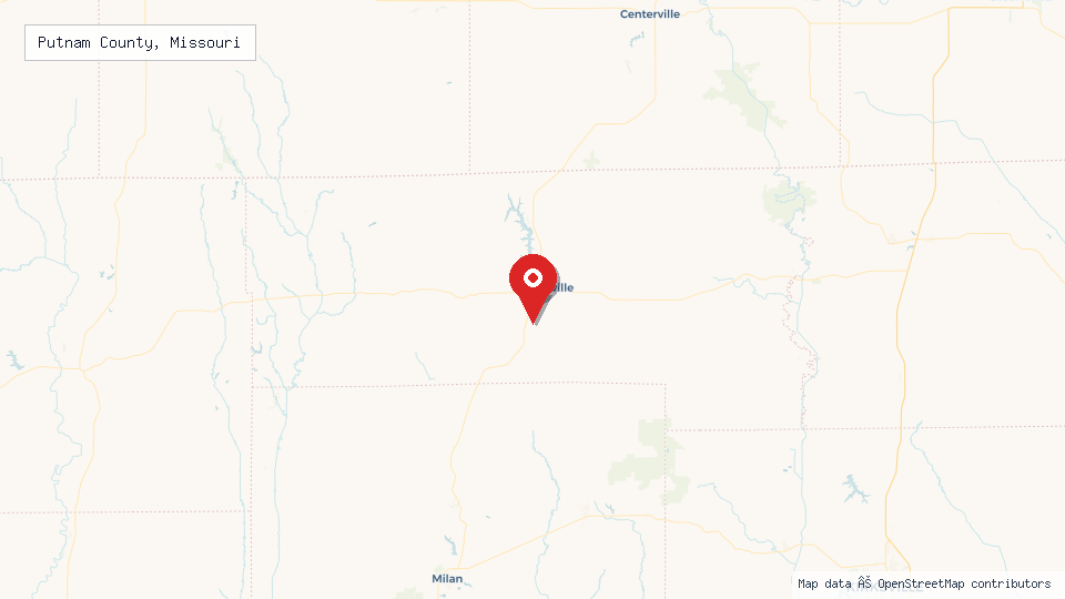 Street map of Putnam County, Missouri with location pin