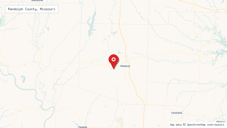 Street map of Randolph County, Missouri with location pin